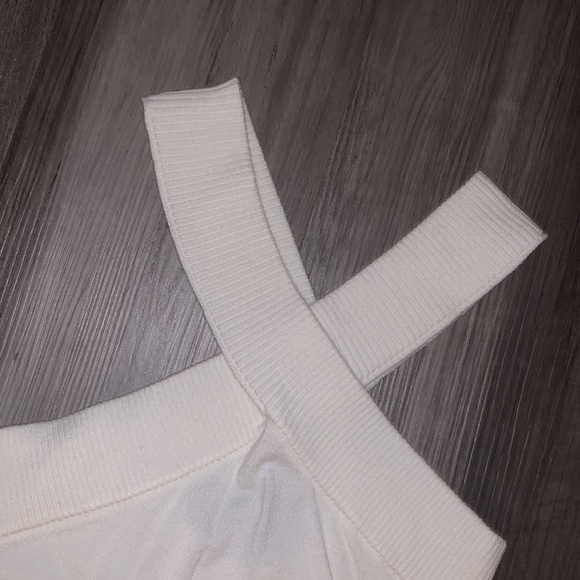 Off White Halter Cross Neck Sweater Bodysuit - Picture 2 of 4